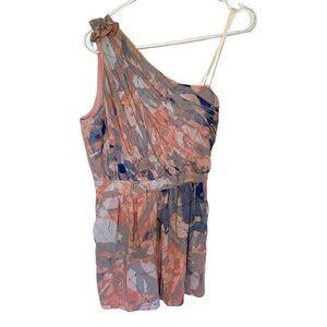BCBGeneration one shoulder pocket romper pastel floral size 2 side zipper